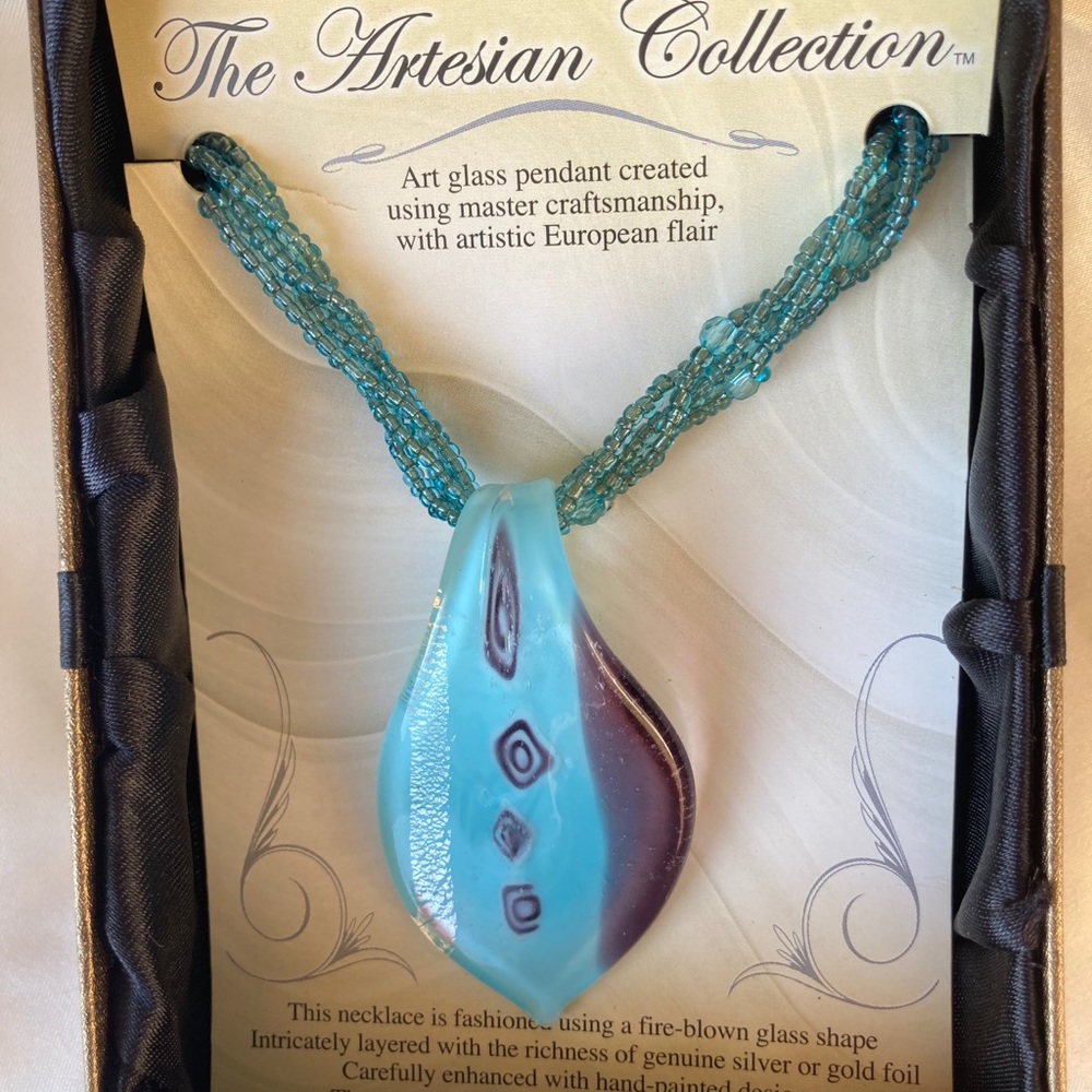 Artesian beaded necklace with glass pendant